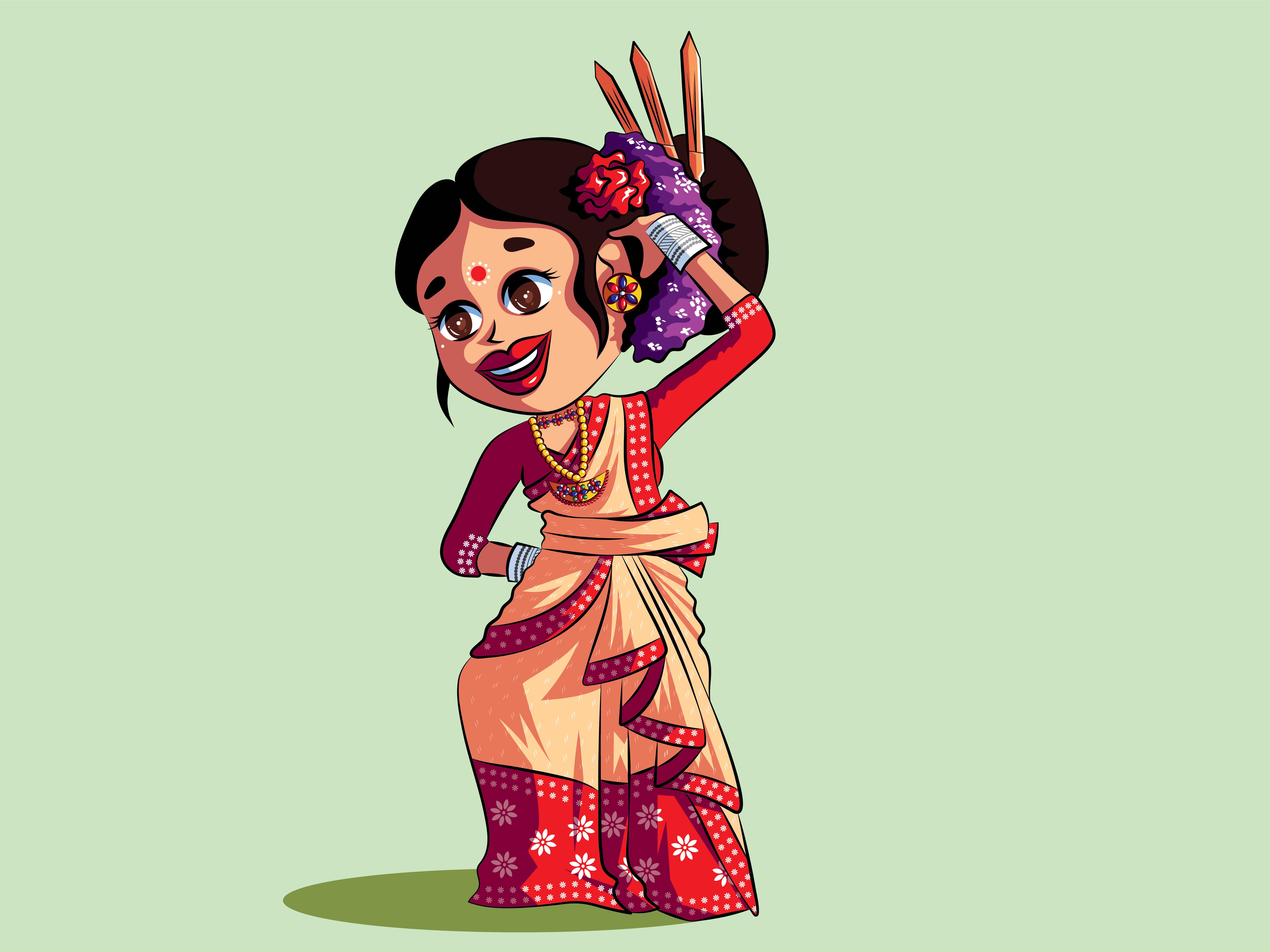 Bihu dancer 2d agriculture artist asian assam bihu culture digital art festival illustration illustrator india jewellery style vector woman