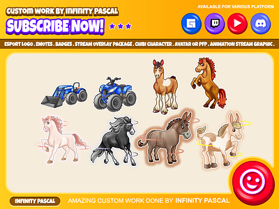 🐎🚜Custom Farmhouse Sub or Bit Badges🐎🚜 2d animation custom emotes twitch design discord discord emotes facebook emotes farm animal farm house graphic design illustration kick logo loyalty badges streamer twitch emotes twitchemotes twitchtv youtube youtube emotes