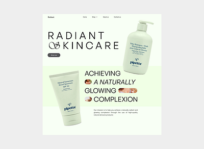 Radiant skincare design hero section landing page ui uxui web design