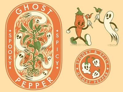 GHOST PEPPER art branding design ghost illustration logo pepper retro retro cartoon spooky tshirt vintage vintage cartoon