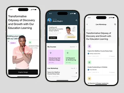 E-Learning App app app design clean course design e learning e learning app education education app learning learning app live mobile mobile app mobile design time ui uiux video workshop
