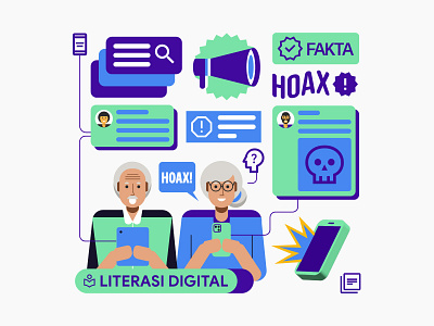 Fact or Hoax blue design digital editorial fact green handphone hoax icon illustration indonesia logo parent skull ui vector