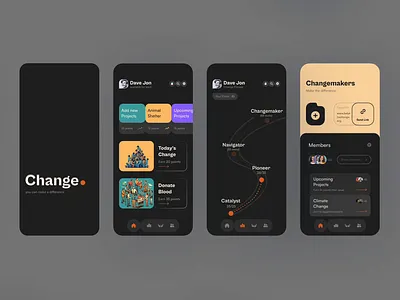 Change. - Social Service Impact App UI 3d animation mobileapps motion graphics socialgood ui uidesign ux uxdesign uxui