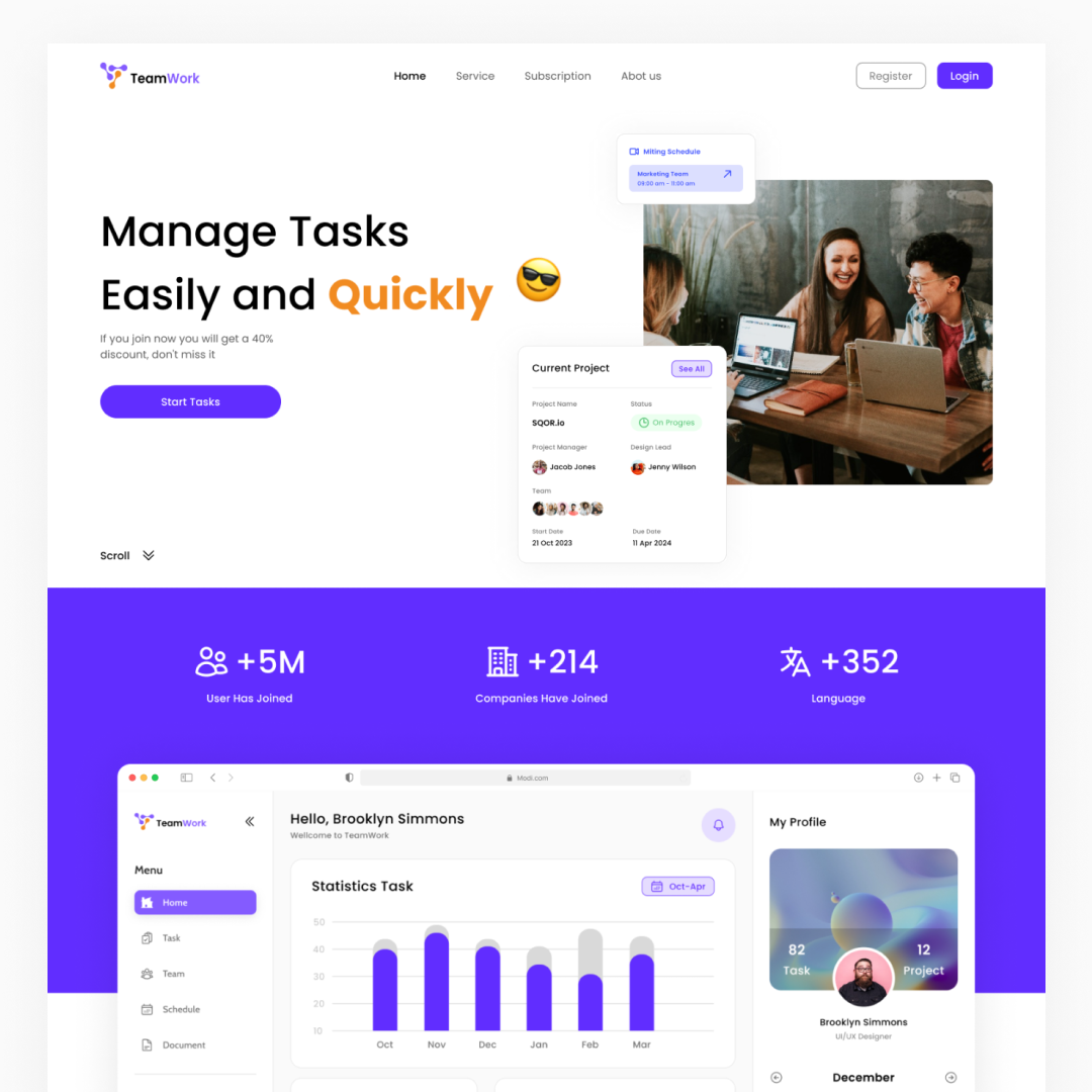 TeamWork - Manage tasks easily and quickly app desain design graphic design inspiration inspirationdesign inspirationuiux ui uidesign uiux ux uxdesign web webdesign webinspiration website