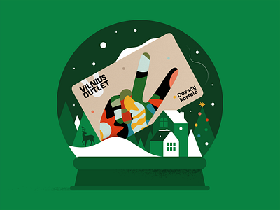 Vilnius Outlet | Christmas 2023 christmas christmastree flatillustration giftcard green illustration minimal raindeer snow snowglobe village winter