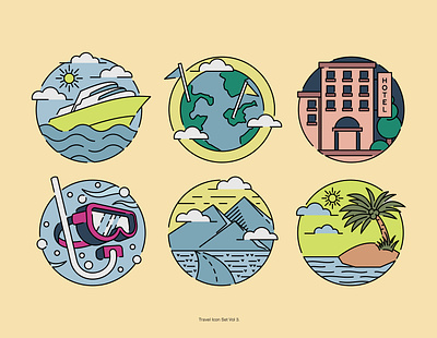 Travel Icon Set - Vol. 3 beach design editorial editorial illustration geometric hotel icon icon design illustration line lineart logo magazine maps minimal mountain outdoor ui icon web web icon