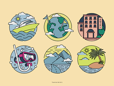 Travel Icon Set - Vol. 3 beach design editorial editorial illustration geometric hotel icon icon design illustration line lineart logo magazine maps minimal mountain outdoor ui icon web web icon