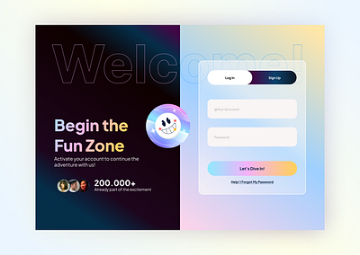 Website Log In Exploration black bright calm dark fun gradient light log in rainbow registration sign up ui ui design website