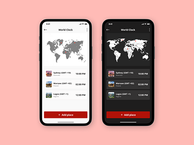 World Clock UI clock dailyui darkmode design lightmode map screens ui uidesign ux uxdesign worldclock