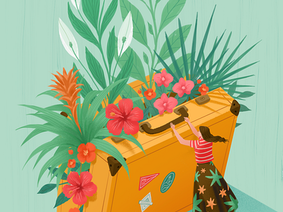 Traveling ecology flowers green holiday illustration nature plants suitecase sustainable travel