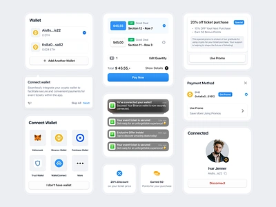 Component - Crypto Payment of Event Ticketing account atomic bento button coinbase component connect crypto invoice metamask method modal on boarding pay now payment ticket purchase ticketing tooltips wallet web 3.0