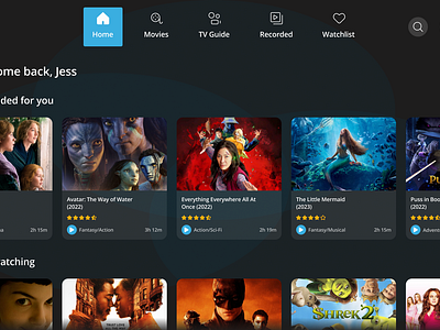 Streaming Service Homepage darkmode design homepage servicedesign smarttv streaming ui uidesign ux uxdesign