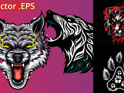 FREE VECTOR : Raging Beast: Angry Wolf Face Design freevectordownload.