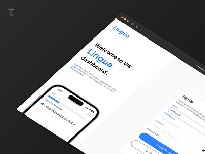 Sign Up Page for Lingua - Language Learning App app browser clean design edtech language learning lms presentation presentation design saas shots typography ui ui design ux ux design web web app website