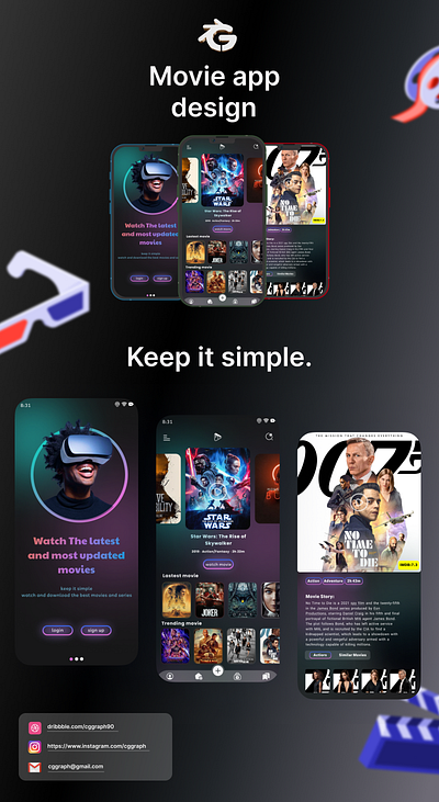 Movie app branding graphic design ui web