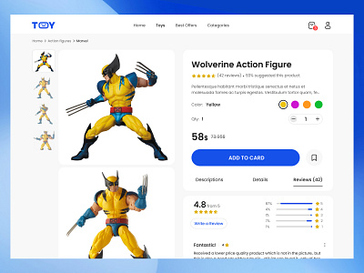 Toy Shop Web UI - Product page blue branding clean design e commerce ecommerce illustration logo minimal mobile modern shop store toy trending typography ui webdesign white yellow