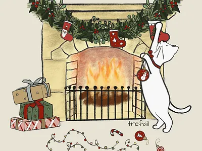 Christmas Fireplace cartoon cat drawing christmas art digital art digital illustration illustration