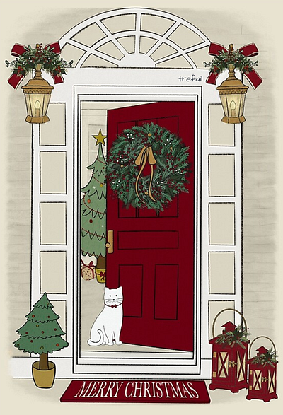 Merry Christmas Greeting Card cartoon cat lovers digital art digital illustration drawing greeting card illustration