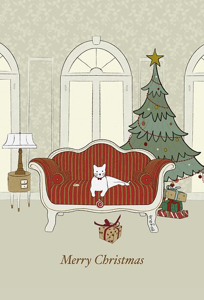 Merry Little Christmas cartoon cat lovers christmas illustration digital art digital illustration drawing greeting card illustration