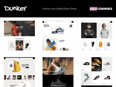 Dunker - Fashion and Clothing Shop Theme clothing store design ecommerce website fashion fashion blog fashion landing page fashion website fashionweb layout modern website online store responsive sportswear template theme ui uiux design ux woocommerce wordpress