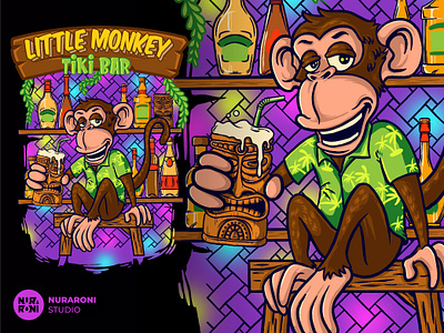 Little Monkey Tiki Bar Illustration apparel bar beer branding cartoon character design esport graphic design illustration logo mascot merchandise monkey nuraroni pub tiki tshirt ui vector