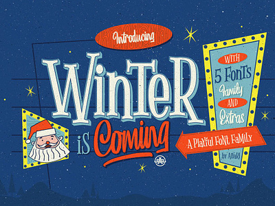 Winter Is Coming + Extras 1950 1960 aiyari christmas fonts decorative fonts font collection font collections hand drawn hand lettering fonts hand writing fonts hipster fonts holiday fonts lettering fonts logo playful font family vintage vlogo winter is coming