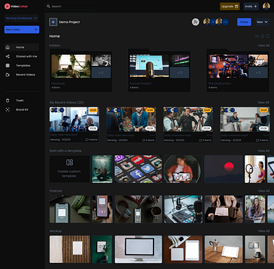 Video collaboration dashboard dark mode dark mode dashboard design ui video web development