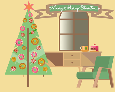 Cozy Home and Christmas Tree animated svg beginners animation christmas animation christmas tree design fill color illustration living room at christmas opacity rotate simple design svgator svgator animation ui