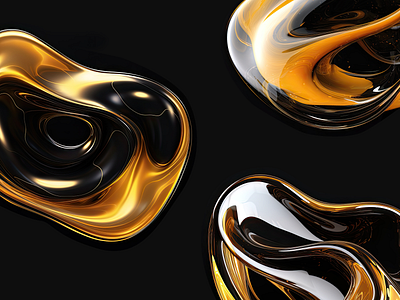 Golden Blobs - 3D Abstract Art 3d abstract aesthetic art background black blob branding design golden graphic design graphics illustration logo wallpaper