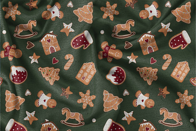 Gingerbread Cookies seamless pattern design digital art digital illustration fabric graphic design illustration pattern seamless pattern surface pattern textile wrapping paper
