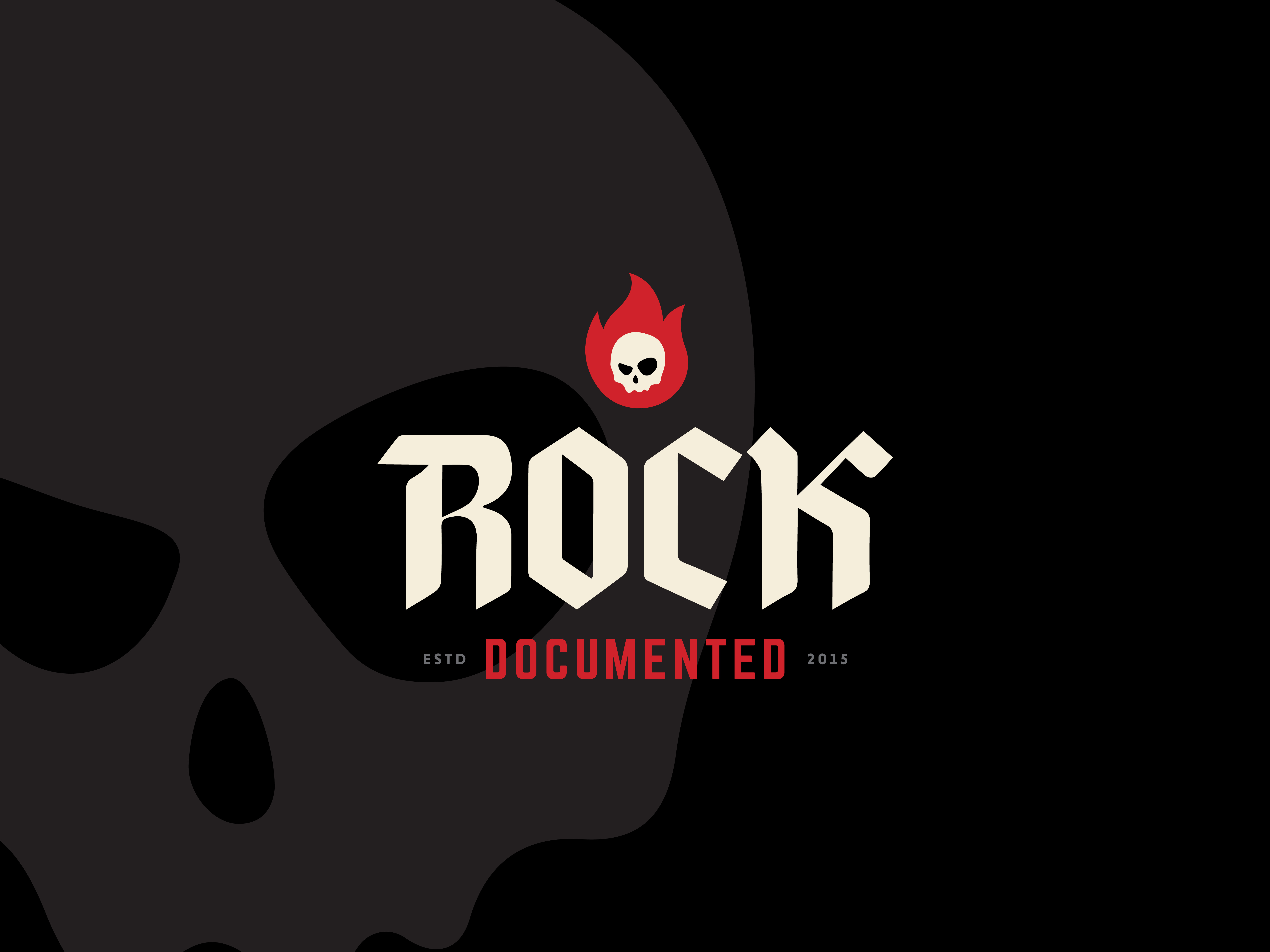 Rock Documented Branding 🤘🏻 badge badge design black branding branding inspiration fire icon identity design illustration logo logo design mark music photography brand red rock n roll skull