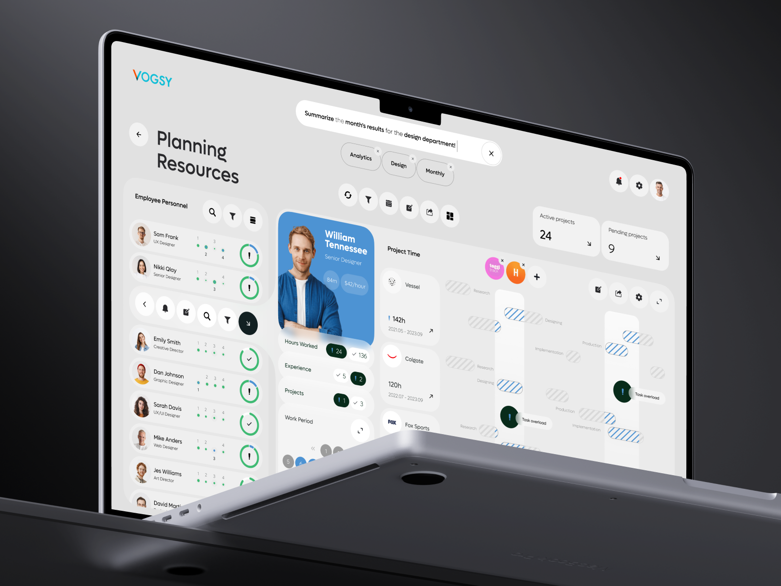 VOGSY CRM – SaaS Resource Management Software app b2b business corporate crm dashboard design erp management planning platform reports resources saas sas software ui ux web web app