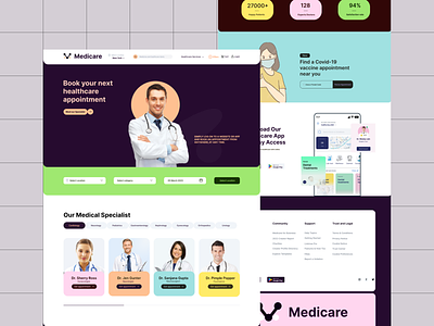 Medicare - A doctor booking Website design doctorbookingapp figma ui uidesign websitedesign websiteui
