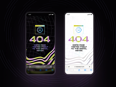 404 Page 008 404 abbyss chromatic chrome gradient daily ui dark mode error page gradient waves mobile ui page not found sad sad emoticons safari ui trippy ui vibrant gradient y2k y2k illustration