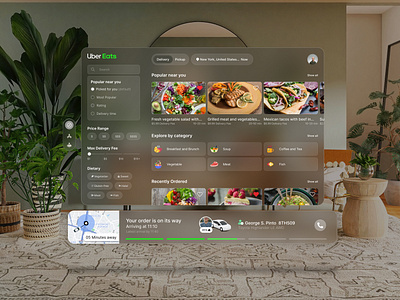 Uber Eats - Apple VisionOS UI UX Design 3d animation apple apple visionos artificial intelligence branding corporate design eat glassmorphism graphic design modern uber ui uiux ux visionos