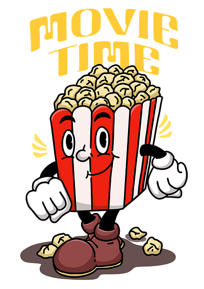 Popcorn mascot with retro style illustration 1960 1970 1980 cartoon character cartoonstyle character design children book classic cute funny handdrawing happy mascot design movie time old fashion popcorn retro rubberhosestyle tshirtdesign vintage