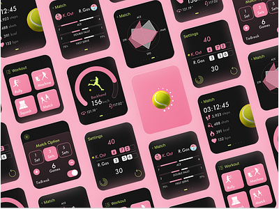 Tennis Tracker_App for Smart Watch ball barbie fitness app game graphic match product design smart watch sport tennis timer ui ux watch