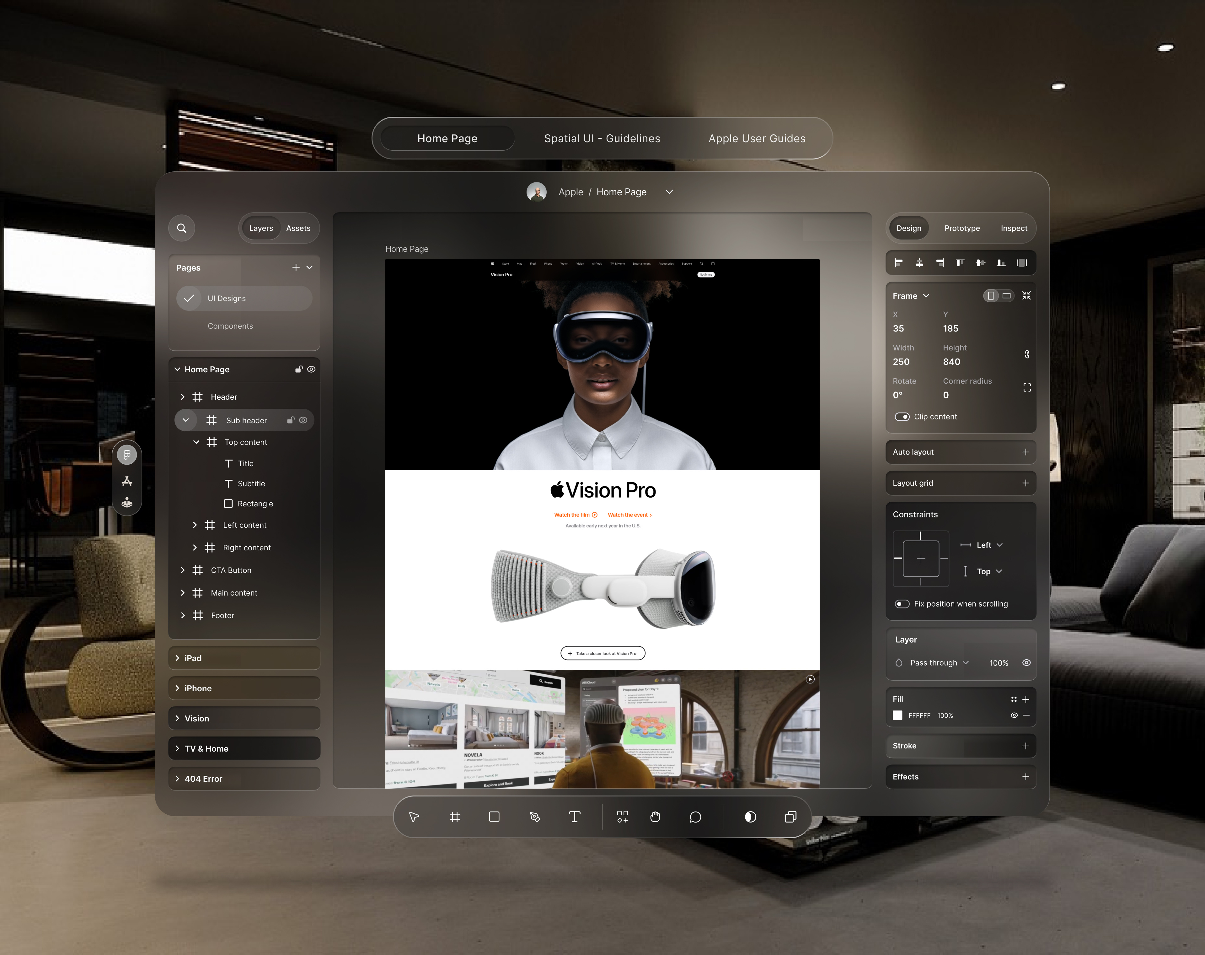 Figma - Apple VisionOS UI UX Design 3d animation app apple visionos artificial intelligence branding colorful corporate design glassmorphism graphic design illustration logo minimal modern motion graphics ui uiux ux web