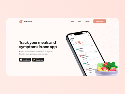 Tame Tummy. Website calories tracker design diet digestive entires food tracking health healthcare meal medicine symptoms ui ux webdesign website