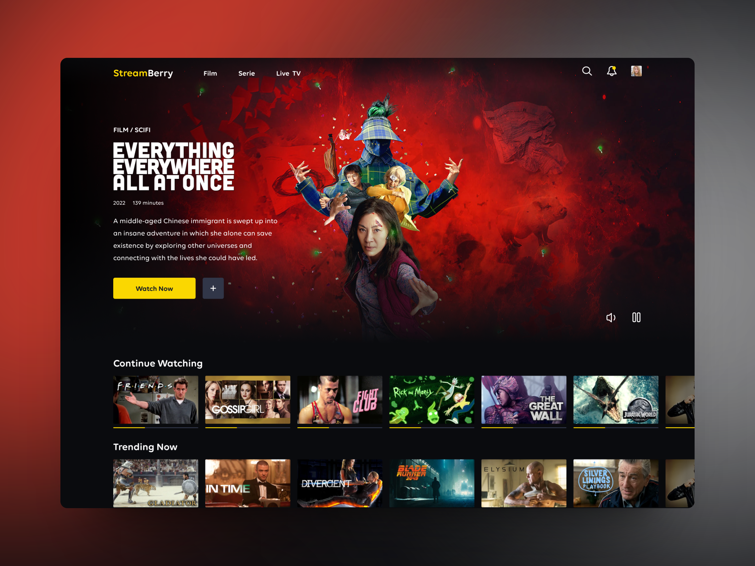 Streamberry - Content Streaming Platform - Main Page apple tv clean disney film hbomax home page hulu landing page live tv movie netflix paramount platform primevideo serie streamberry streaming tv ui design user interface design