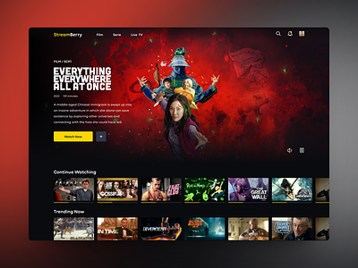 Streamberry - Content Streaming Platform - Main Page apple tv clean disney film hbomax home page hulu landing page live tv movie netflix paramount platform primevideo serie streamberry streaming tv ui design user interface design