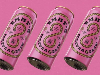 Emmy's Forever 2 Brew - Beer Can Design alcohol badge beer can cancer chattanooga fundraiser hops label mockup pink rope texture western