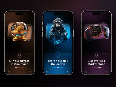 Nft - Onboardings ai art bitcoin blockchain crypto cryptocurrency app etherium nft nft ai nft art nft collection nft crypto nft market nft marketplace nft marketplace mobile app nft mobile app nft onboarding onboarding onboarding screens walkthrough welcome screen