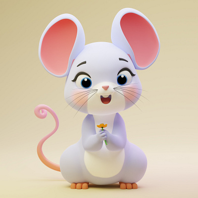 Mouse with Little Flower 3d 3d modeling graphic design illustration