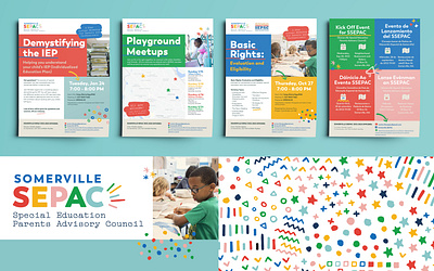 Somerville SEPAC branding children colorful doodle education flyer graphic design logo parent pattern school special student