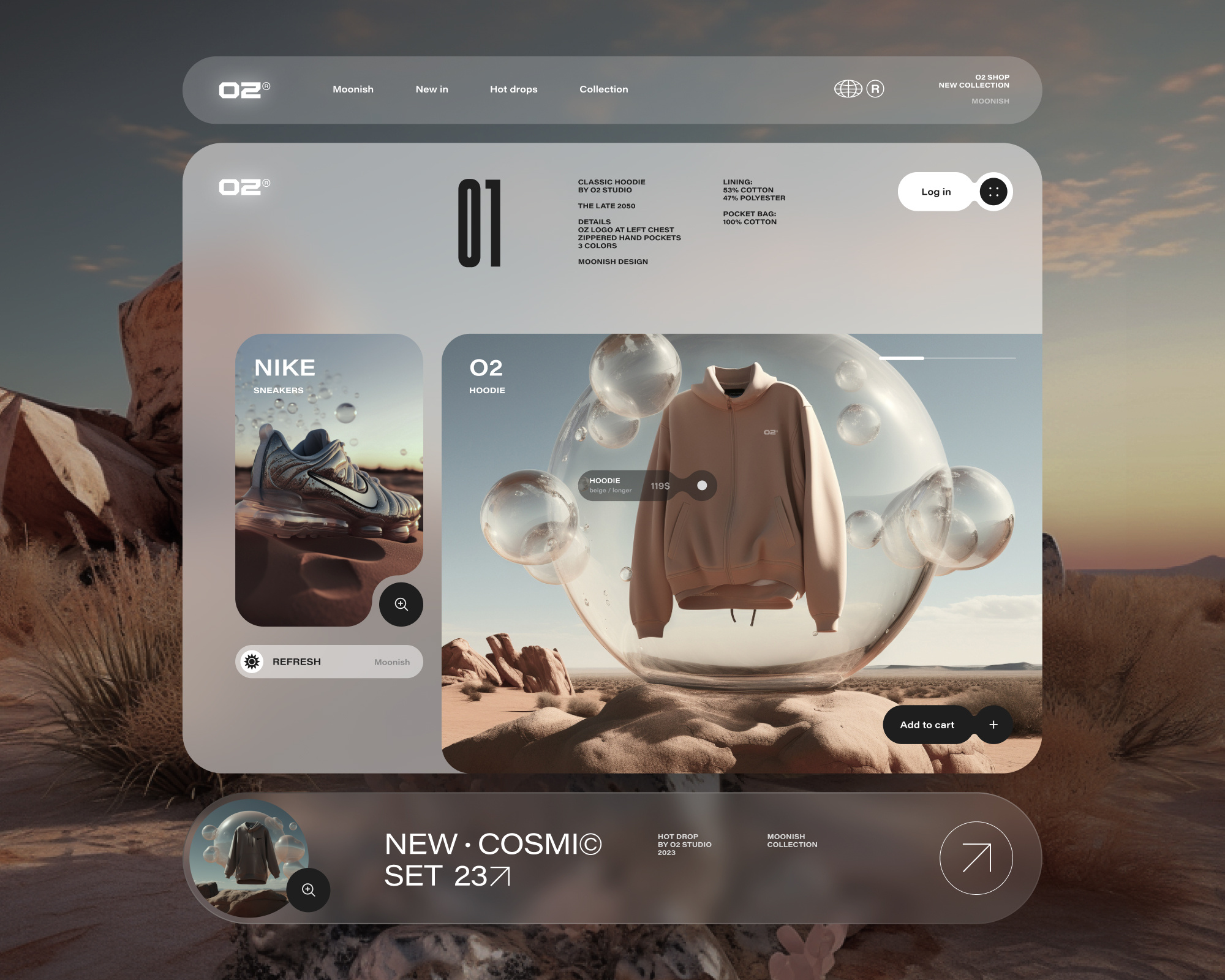 O2 - moonish ecommerce concept 3d 3d animation 3d design animation blender ecommerce figma inflation interface motion graphics space ui uitrends ux website website design