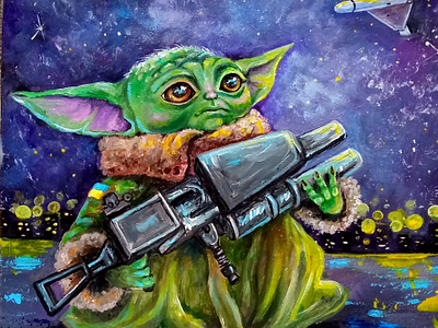 Jedi Yoda vs. Drones, Original Ukrainian acrylic painting, War art hand painted handmade paint painting star wars ukraine war in ukraine yoda