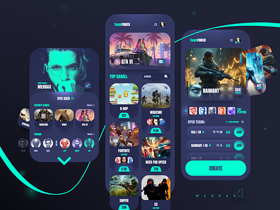 Game App Design - MEHRAX app design app ui blue app cool app dark app game game app game app design game application game ui gaming gaming app gaming app design green app mehran mehrax ui