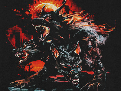 Angry Cerberus (Commission For SideShow Club) apparel design artwork clothing design commission work digital art graphic design streetwear streetwear design t shirt design