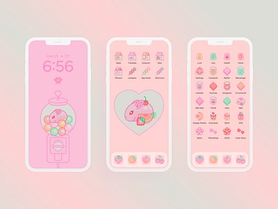 Fruity Bunny iPhone Theme blossom bubblegum bunny cherry cute dessert girly heart icons illustration iphone jam jello kawaii peach pink rabbit strwberry wallpaper widget